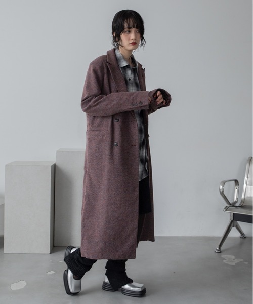 VACANCY（ヴァカンシー）の「ミックスツイードロングチェスターコート（チェスターコート・レディース・オレンジ/ブラック・FREE）」の4枚目の写真