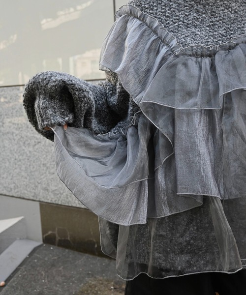 willfully frill volume sleeve border top random frill placement volume sleeve knit（ニット⁄セーター