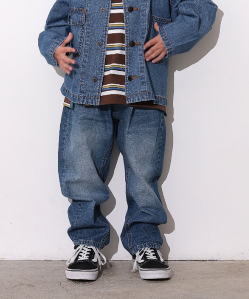 Ocean&Ground（オーシャン&グラウンド）の「Jr.ﾘﾗｯｸｽﾌｨｯﾄﾃｰﾊﾟｰﾄﾞﾃﾞﾆﾑﾊﾟﾝﾂ（デニムパンツ・キッズ・ケミカルウォッシュ/ダークインディゴブルー/ブラック・160/150）」の18枚目の写真