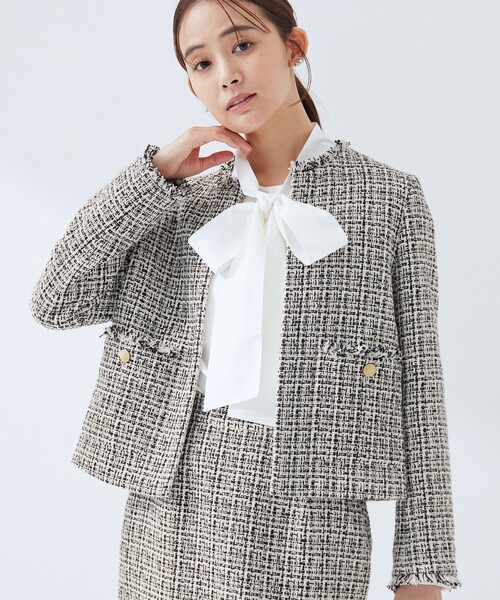 green label relaxing（グリーンレーベルリラクシング）の「ツイードライク ノーカラー ジャケット（ノーカラージャケット・レディース・ネイビー/その他1・38/36）」の22枚目の写真