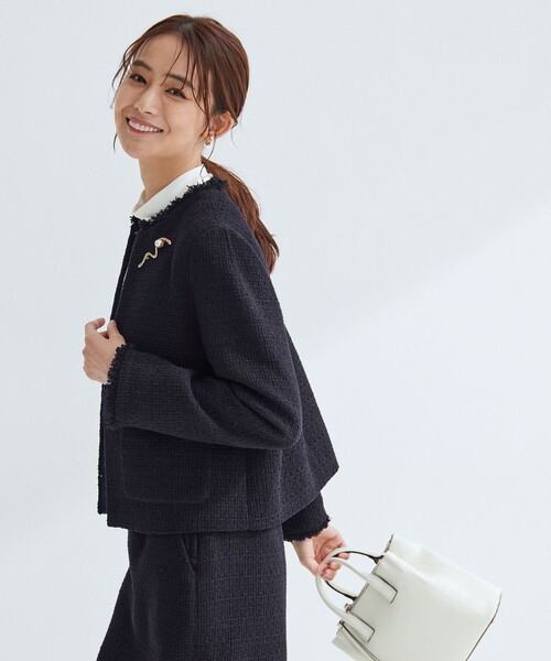 ツイードライク ノーカラー ジャケット（ノーカラージャケット