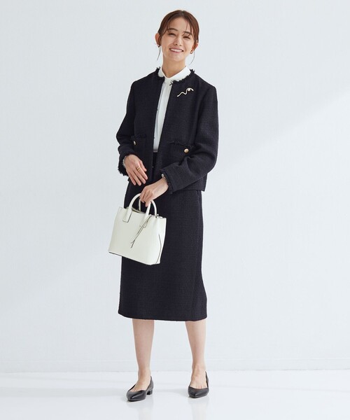 セール】ツイードライク ノーカラー ジャケット（ノーカラージャケット