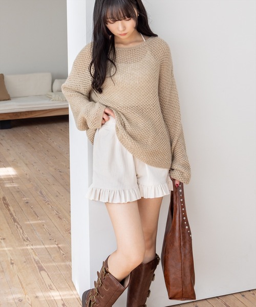 clear（クリア）の「コーデュロイ裾フリルショートパンツ［大人 カジュアル 着回し力抜群］≪AW新作≫（その他パンツ・レディース・ブラウン/アイボリー・F）」の5枚目の写真