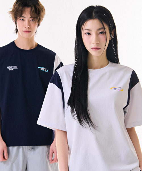 共用カラーブロック半袖Tシャツ-DBRU5843D01（Tシャツ/カットソー