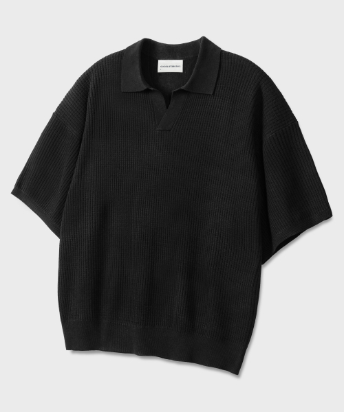 GLW(ジーエルダブリュ)の「オープンカラーワッフルハーフニットブラック(ニット/セーター・レディース・その他・SMALL/MEDIUM/LARGE)」の1枚目の写真