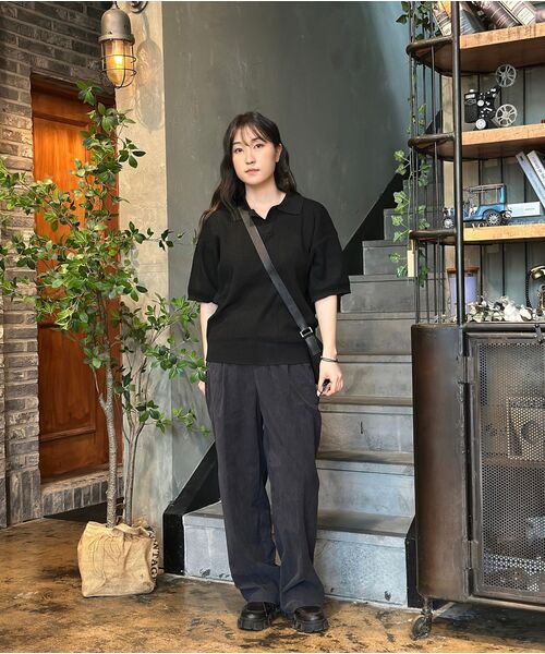 GLW(ジーエルダブリュ)の「オープンカラーワッフルハーフニットブラック(ニット/セーター・レディース・その他・SMALL/MEDIUM/LARGE)」の2枚目の写真