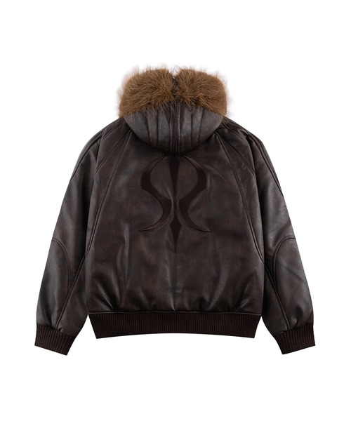SUPPLIER(サプライヤー)の「SUPPLIER/サプライヤー FAUX FUR HOODED BOMBER JACKET ブランドロゴ ダブルジップ N2Bジャケット(ブルゾン・メンズ・ブラック/ブラウン・S/M/L)」の6枚目の写真