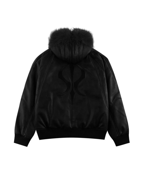 SUPPLIER(サプライヤー)の「SUPPLIER/サプライヤー FAUX FUR HOODED BOMBER JACKET ブランドロゴ ダブルジップ N2Bジャケット(ブルゾン・メンズ・ブラック/ブラウン・S/M/L)」の4枚目の写真