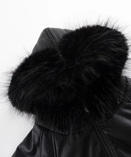 SUPPLIER(サプライヤー)の「SUPPLIER/サプライヤー FAUX FUR HOODED BOMBER JACKET ブランドロゴ ダブルジップ N2Bジャケット(ブルゾン・メンズ・ブラック/ブラウン・S/M/L)」の11枚目の写真