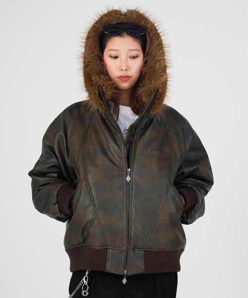 セール】SUPPLIER/サプライヤー FAUX FUR HOODED BOMBER JACKET