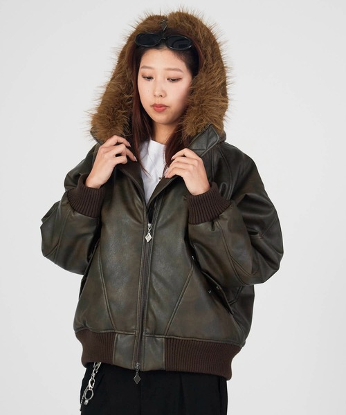セール】SUPPLIER/サプライヤー FAUX FUR HOODED BOMBER JACKET