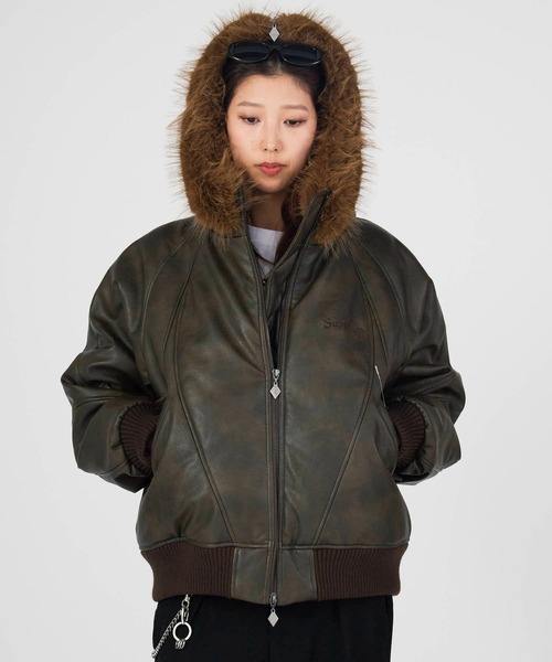 セール】SUPPLIER/サプライヤー FAUX FUR HOODED BOMBER JACKET