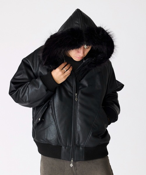 セール】SUPPLIER/サプライヤー FAUX FUR HOODED BOMBER JACKET