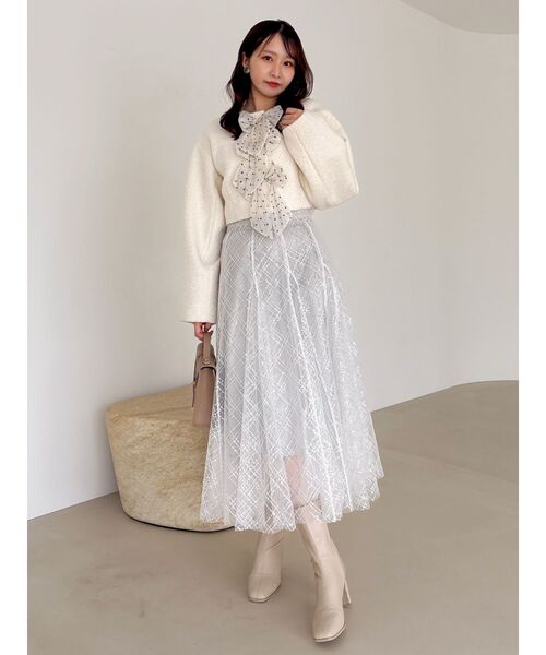 dazzlin（ダズリン）の「スパンコールチュールチェックスカート（スカート・レディース・アイボリー/ブラック/ライトグレー/ピンク/グレー・SMALL/MEDIUM）」の4枚目の写真