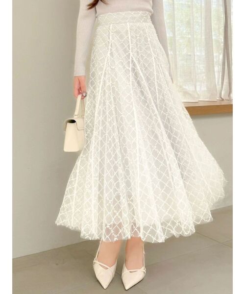 dazzlin（ダズリン）の「スパンコールチュールチェックスカート（スカート・レディース・アイボリー/ブラック/ライトグレー/ピンク/グレー・SMALL/MEDIUM）」の3枚目の写真