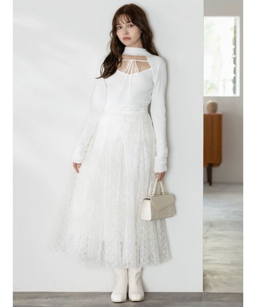 dazzlin（ダズリン）の「スパンコールチュールチェックスカート（スカート・レディース・アイボリー/ブラック/ライトグレー/ピンク/グレー・SMALL/MEDIUM）」の7枚目の写真