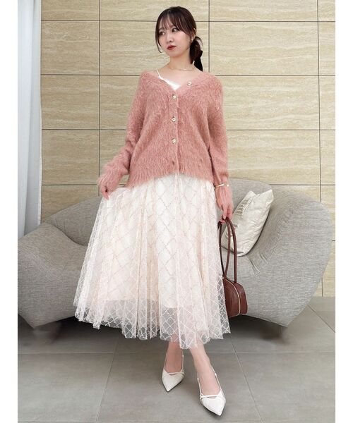 dazzlin（ダズリン）の「スパンコールチュールチェックスカート（スカート・レディース・アイボリー/ブラック/ライトグレー/ピンク/グレー・SMALL/MEDIUM）」の15枚目の写真