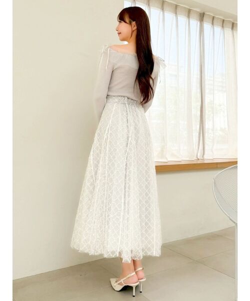 dazzlin（ダズリン）の「スパンコールチュールチェックスカート（スカート・レディース・アイボリー/ブラック/ライトグレー/ピンク/グレー・SMALL/MEDIUM）」の6枚目の写真