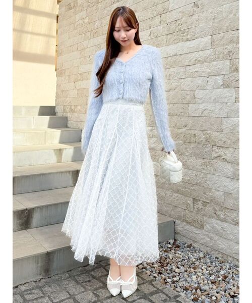 dazzlin（ダズリン）の「スパンコールチュールチェックスカート（スカート・レディース・アイボリー/ブラック/ライトグレー/ピンク/グレー・SMALL/MEDIUM）」の7枚目の写真