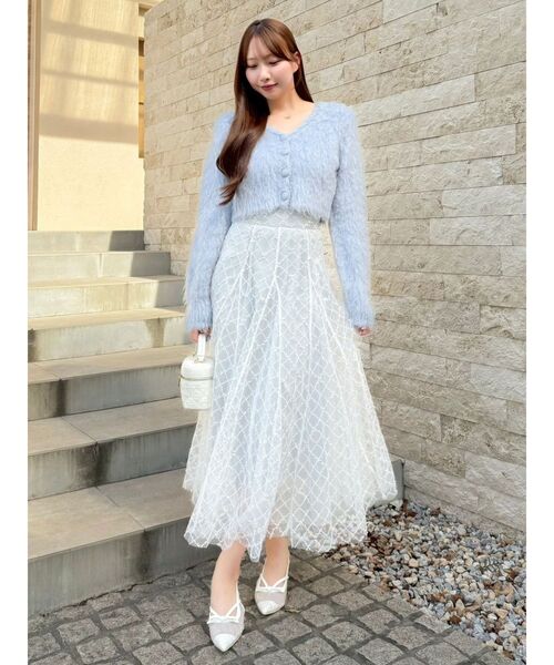 dazzlin（ダズリン）の「スパンコールチュールチェックスカート（スカート・レディース・アイボリー/ブラック/ライトグレー/ピンク/グレー・SMALL/MEDIUM）」の9枚目の写真