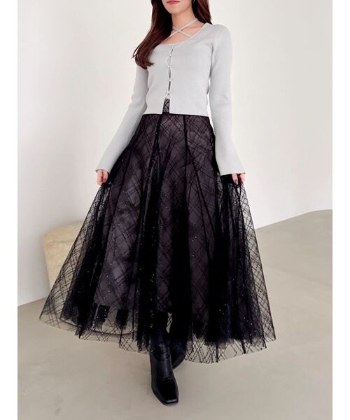 dazzlin（ダズリン）の「スパンコールチュールチェックスカート（スカート・レディース・アイボリー/ブラック/ライトグレー/ピンク/グレー・SMALL/MEDIUM）」の10枚目の写真