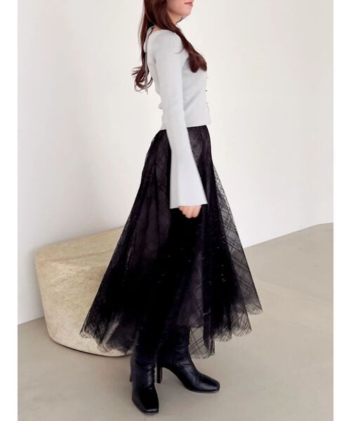 dazzlin（ダズリン）の「スパンコールチュールチェックスカート（スカート・レディース・アイボリー/ブラック/ライトグレー/ピンク/グレー・SMALL/MEDIUM）」の11枚目の写真