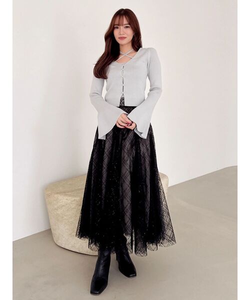 dazzlin（ダズリン）の「スパンコールチュールチェックスカート（スカート・レディース・アイボリー/ブラック/ライトグレー/ピンク/グレー・SMALL/MEDIUM）」の12枚目の写真