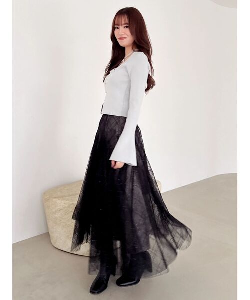 dazzlin（ダズリン）の「スパンコールチュールチェックスカート（スカート・レディース・アイボリー/ブラック/ライトグレー/ピンク/グレー・SMALL/MEDIUM）」の13枚目の写真