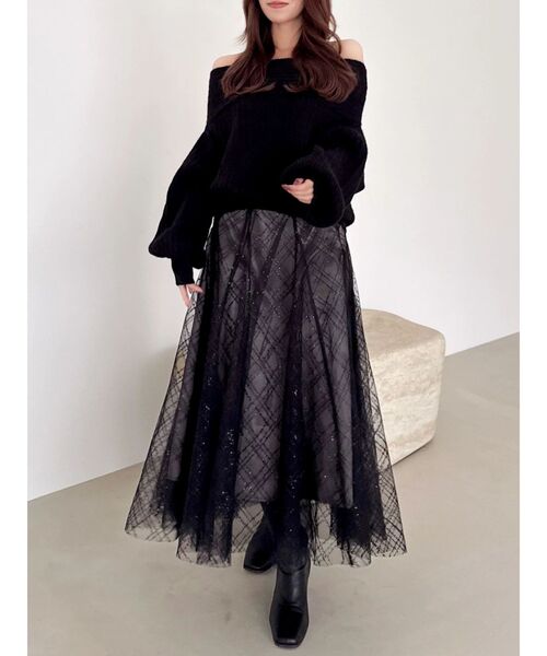 dazzlin（ダズリン）の「スパンコールチュールチェックスカート（スカート・レディース・アイボリー/ブラック/ライトグレー/ピンク/グレー・SMALL/MEDIUM）」の14枚目の写真