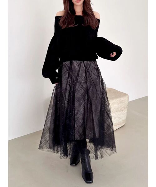 dazzlin（ダズリン）の「スパンコールチュールチェックスカート（スカート・レディース・アイボリー/ブラック/ライトグレー/ピンク/グレー・SMALL/MEDIUM）」の15枚目の写真