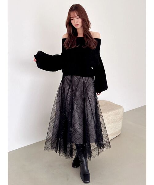 dazzlin（ダズリン）の「スパンコールチュールチェックスカート（スカート・レディース・アイボリー/ブラック/ライトグレー/ピンク/グレー・SMALL/MEDIUM）」の16枚目の写真