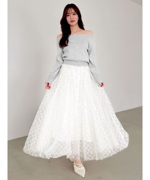 dazzlin（ダズリン）の「スパンコールチュールチェックスカート（スカート・レディース・アイボリー/ブラック/ライトグレー/ピンク/グレー・SMALL/MEDIUM）」の17枚目の写真