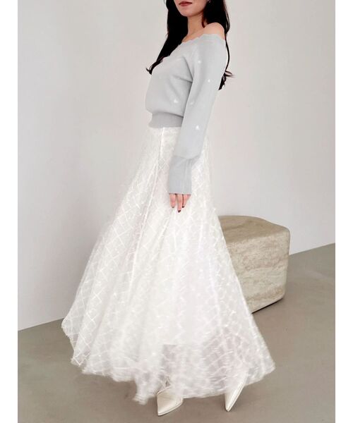 dazzlin（ダズリン）の「スパンコールチュールチェックスカート（スカート・レディース・アイボリー/ブラック/ライトグレー/ピンク/グレー・SMALL/MEDIUM）」の18枚目の写真