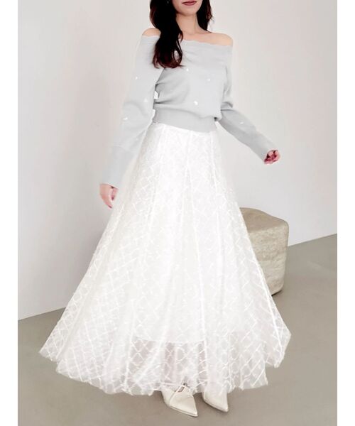 dazzlin（ダズリン）の「スパンコールチュールチェックスカート（スカート・レディース・アイボリー/ブラック/ライトグレー/ピンク/グレー・SMALL/MEDIUM）」の19枚目の写真