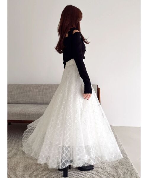 dazzlin（ダズリン）の「スパンコールチュールチェックスカート（スカート・レディース・アイボリー/ブラック/ライトグレー/ピンク/グレー・SMALL/MEDIUM）」の21枚目の写真