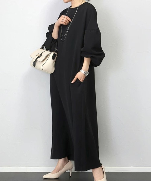 SallyLunn(サリーラン)の「ボリュームスリーブロングワンピース(ワンピース・レディース・ネイビー/ベージュ/ブラック・MEDIUM/LARGE)」の8枚目の写真