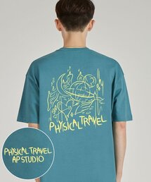 ホワイトフィジカルトラベルラウンドネック15番手綿半袖Tシャツ_ブルーグリーン