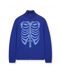 SKELETON HIGH NECK KNIT ZIP UP BLUE