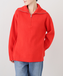 ハーフジップ」に該当するニット/セーター（レッド/赤色系・無地