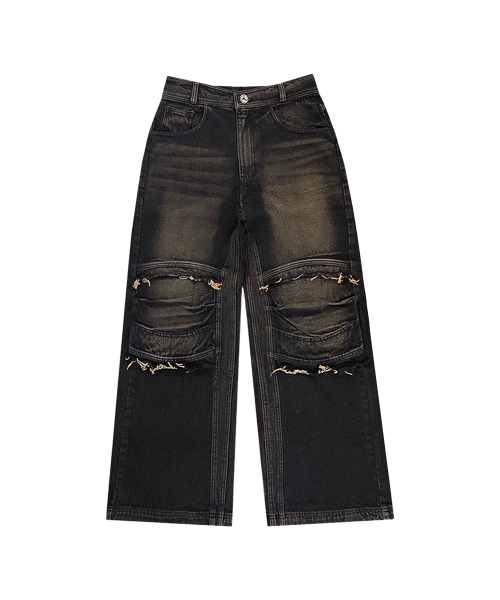 BLR（ビーエルアール）の「Knee Point Washed Denim Pants Brown（デニムパンツ・メンズ・ブラウン・SMALL/MEDIUM）」の2枚目の写真