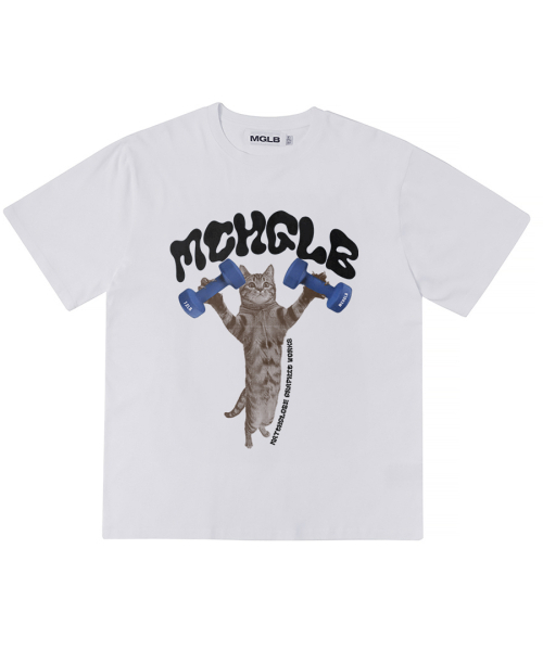 MATCHGLOBE(マッチグローブ)の「ダンベルキャットオーバーサイズTシャツ(ホワイト)(Tシャツ/カットソー・レディース・その他・FREE)」の1枚目の写真