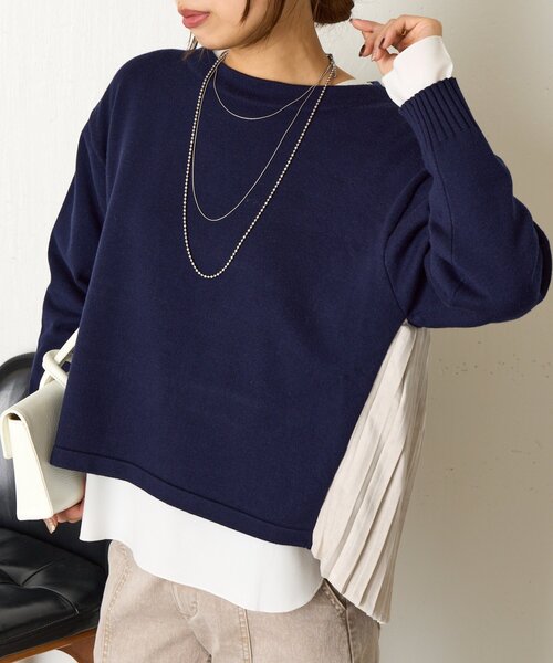 Jena espace merveilleux(ジェナ エスパスメルヴェイユ)の「【体系カバー◎】バックプリーツボートニット(ニット/セーター・レディース・グレー/パープル/ネイビー・FREE)」の1枚目の写真