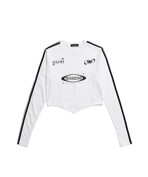 DXOH（ディソエイチ）の「シーズンロゴユニフォームセミウォーマークロップTシャツ[ホワイト]（Tシャツ/カットソー・レディース・その他・FREE）」の2枚目の写真