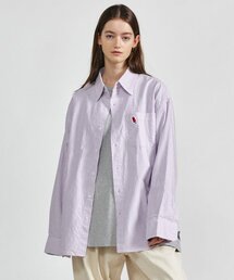 アンムサエ ワッペン オックスフォードストライプシャツ パープル