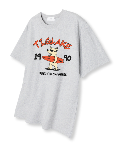 TI.GLAKE(ティーグレイク)の「サーフィンウルフ オーバーサイズ 半袖Tシャツ ライトグレー(Tシャツ/カットソー・レディース・その他・LARGE/X-LARGE/XX-LARGE)」の1枚目の写真