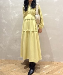 ウエストドロストティアードワンピース