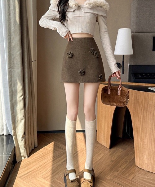 SHOUYO（ショウヨウ）の「立体フラワーモチーフ ミニスカート（スカート・レディース・ブラウン/グレー/オフホワイト・M）」の10枚目の写真