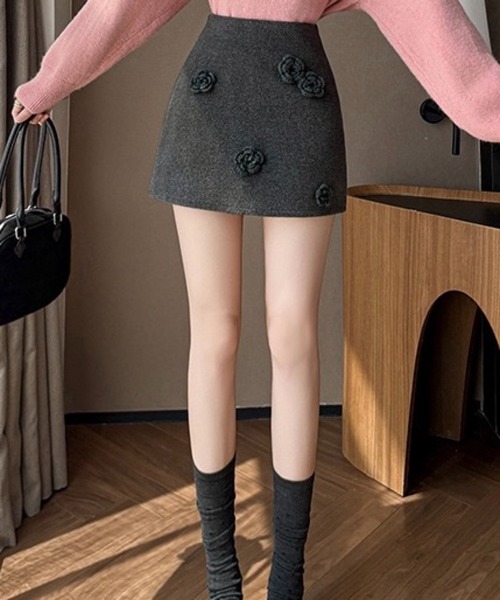 SHOUYO（ショウヨウ）の「立体フラワーモチーフ ミニスカート（スカート・レディース・ブラウン/グレー/オフホワイト・M）」の12枚目の写真
