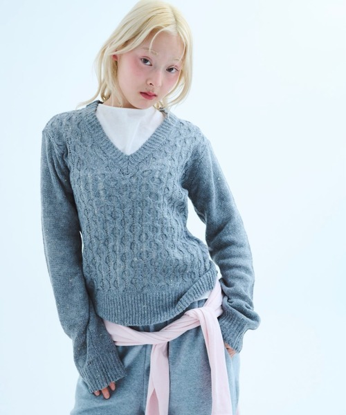 common gull products.(コモンガルプロダクツ)の「風待ちのスパンコールニット(ニット/セーター・レディース・ボルドー/グリーン系/グレー系・SMALL/LARGE/MEDIUM)」の4枚目の写真