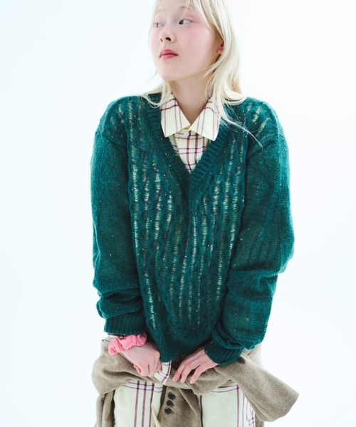 common gull products.(コモンガルプロダクツ)の「風待ちのスパンコールニット(ニット/セーター・レディース・ボルドー/グリーン系/グレー系・SMALL/LARGE/MEDIUM)」の21枚目の写真